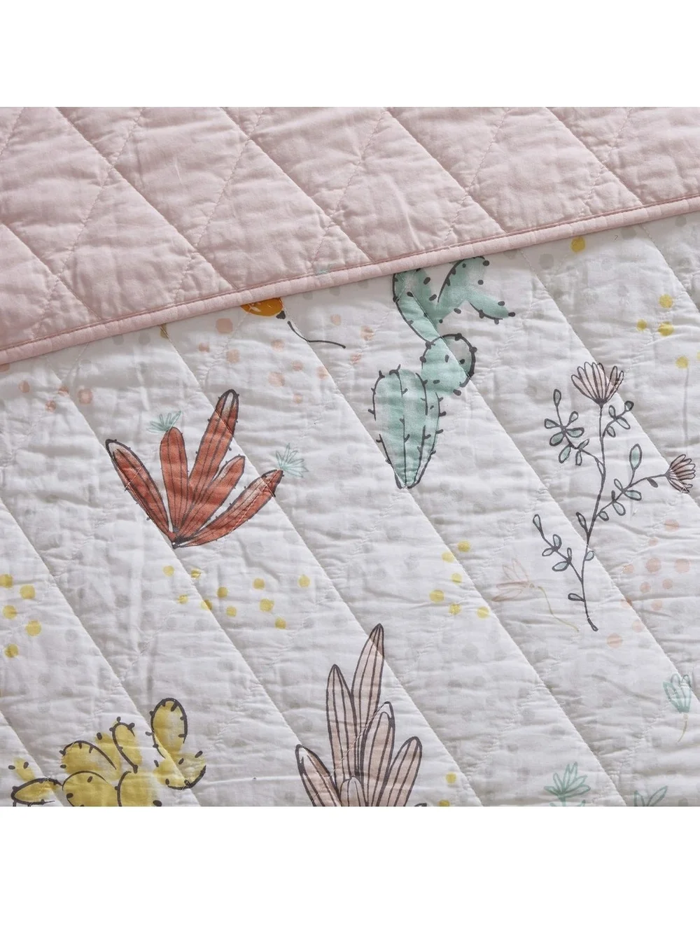 Queen Quilted Cactus & Succulent Comforter Set - Pink